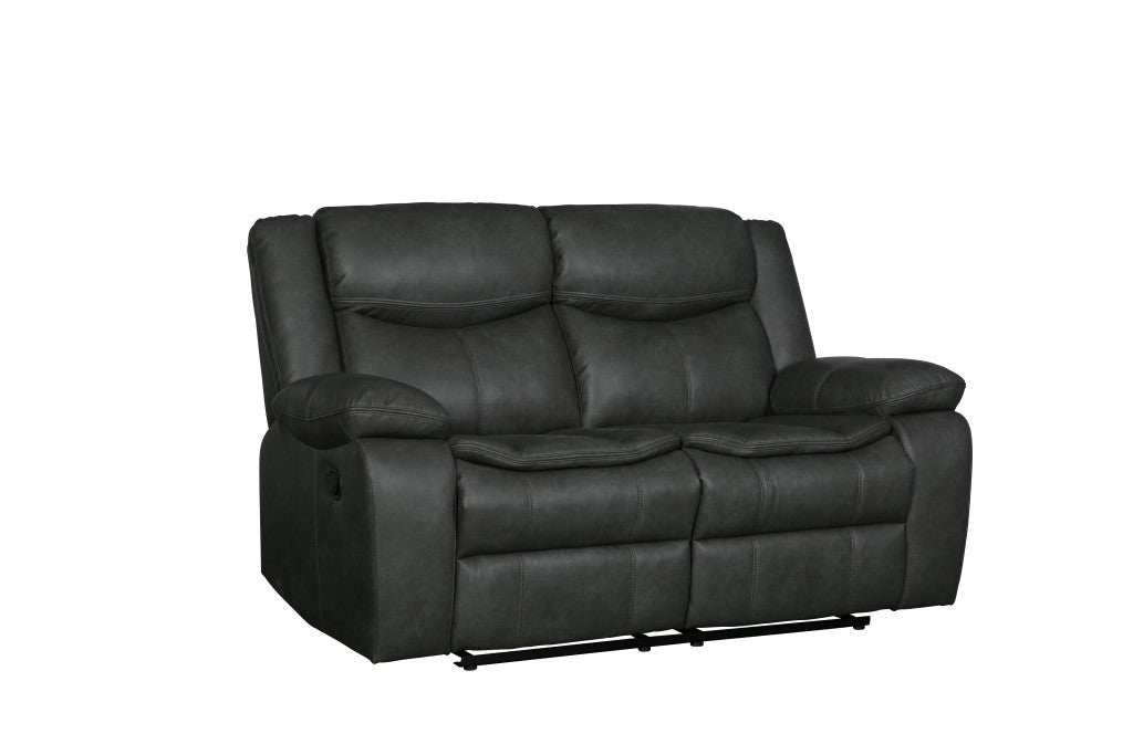 64" Gray Faux Leather Manual Reclining Love Seat-2