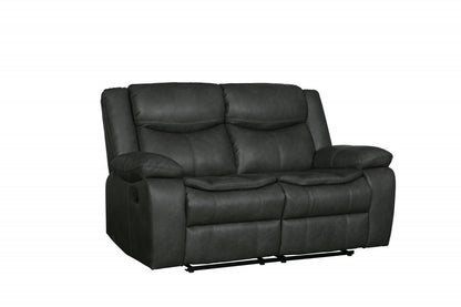 64" Gray Faux Leather Manual Reclining Love Seat-2