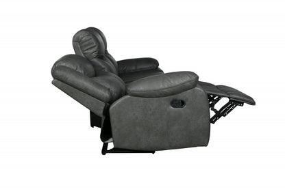 64" Gray Faux Leather Manual Reclining Love Seat-4