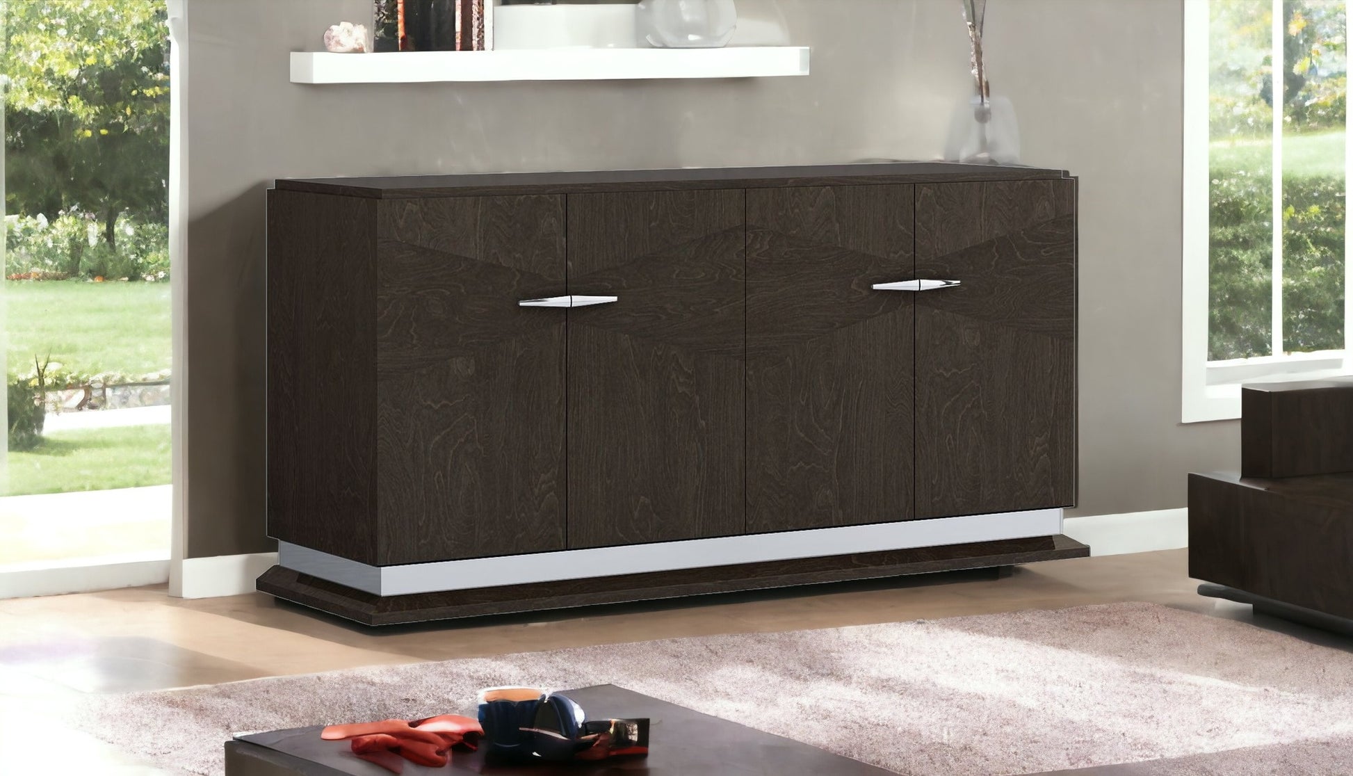 72" Gray Two Drawer Buffet Table Soft Close with Four Doors-1