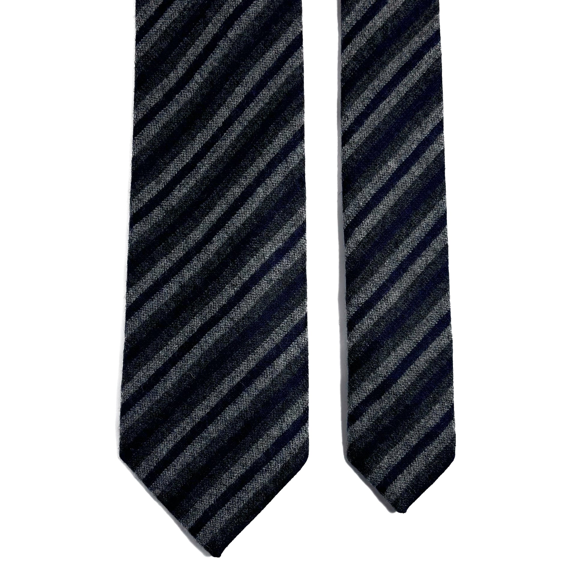 Gray & Navy Blue Striped Wool Challis Tie-2