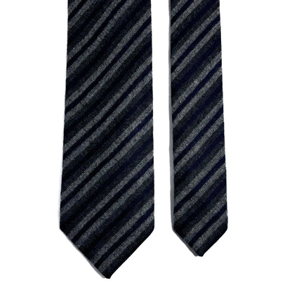 Gray & Navy Blue Striped Wool Challis Tie-2