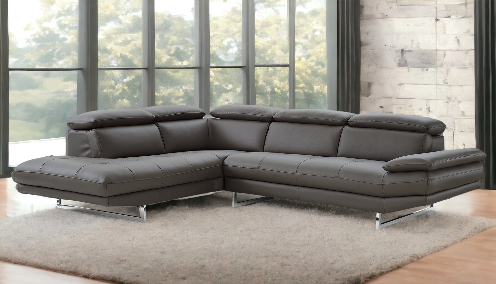 Dark Gray Genuine Leather L Shaped Two Piece Sofa and Chaise Sectional-6