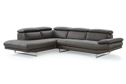 Dark Gray Genuine Leather L Shaped Two Piece Sofa and Chaise Sectional-1