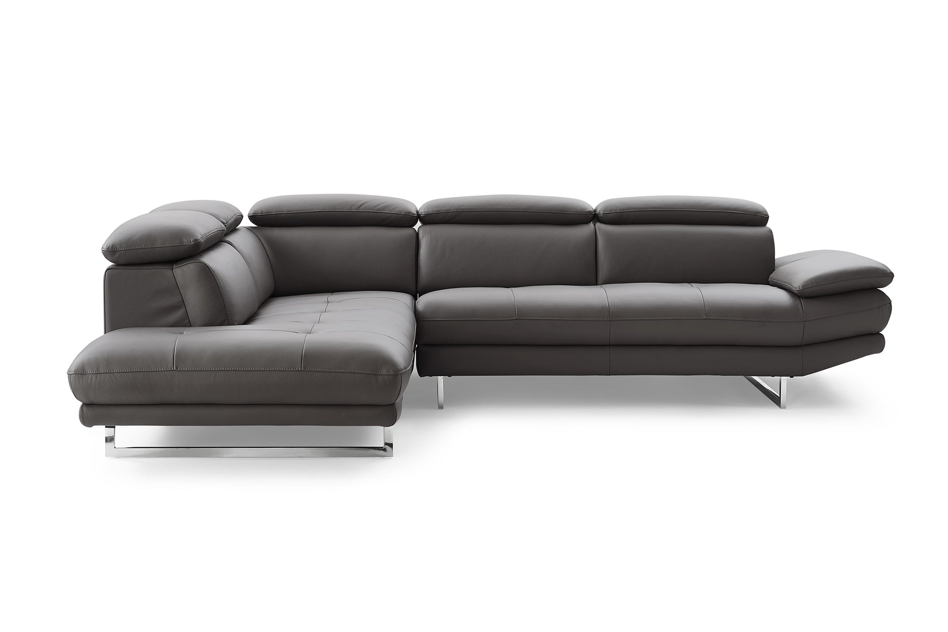 Dark Gray Genuine Leather L Shaped Two Piece Sofa and Chaise Sectional-2