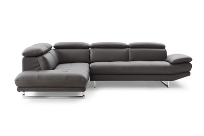 Dark Gray Genuine Leather L Shaped Two Piece Sofa and Chaise Sectional-2