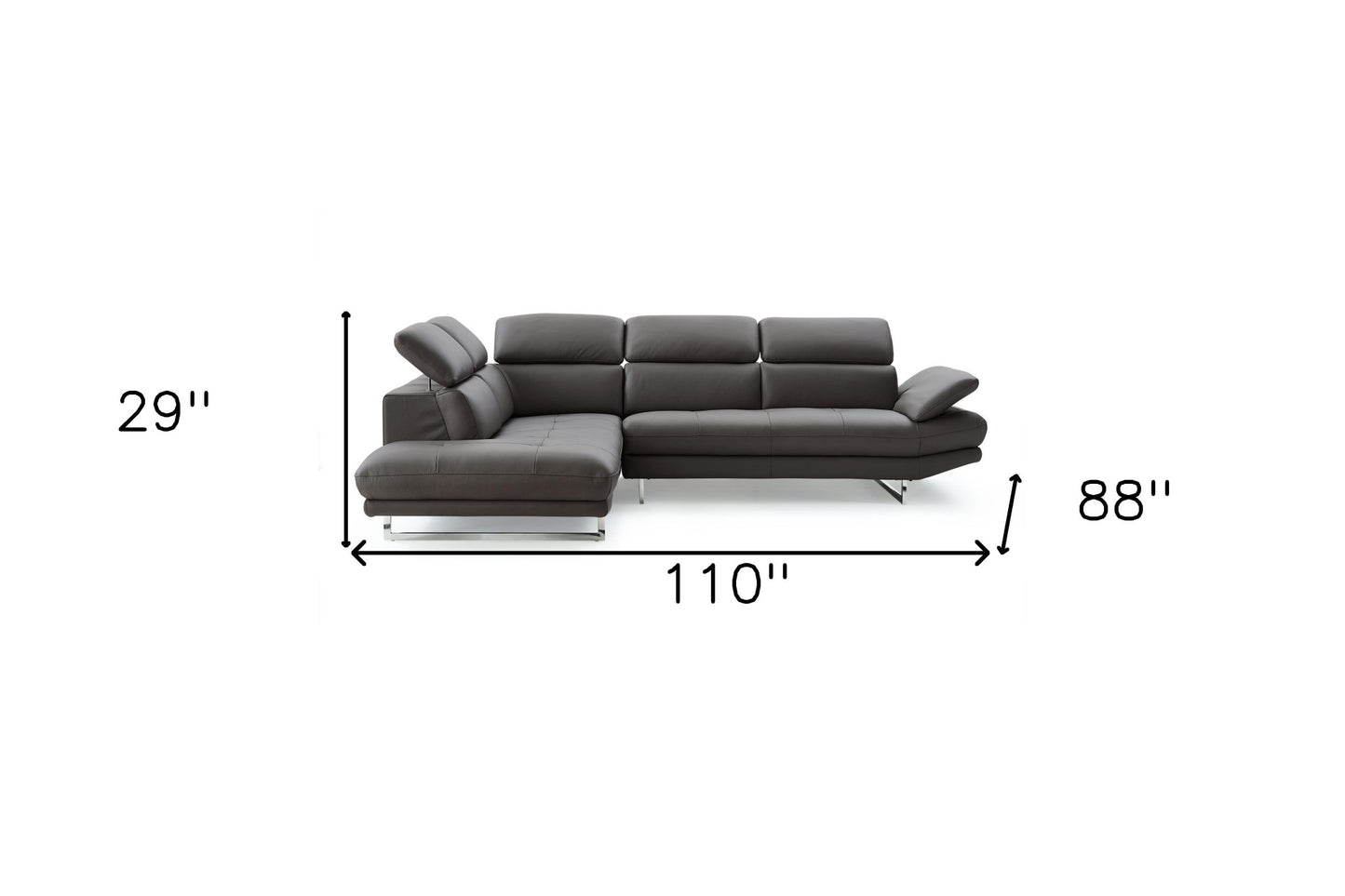 Dark Gray Genuine Leather L Shaped Two Piece Sofa and Chaise Sectional-5