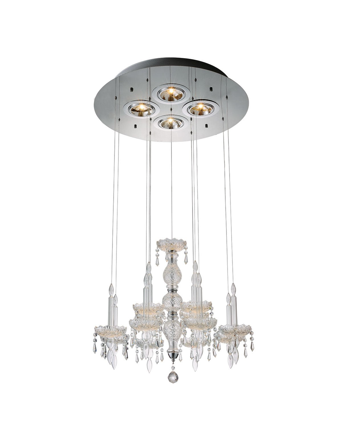 Clear Candle Style Four Light Metal and Glass Ceiling Light-1