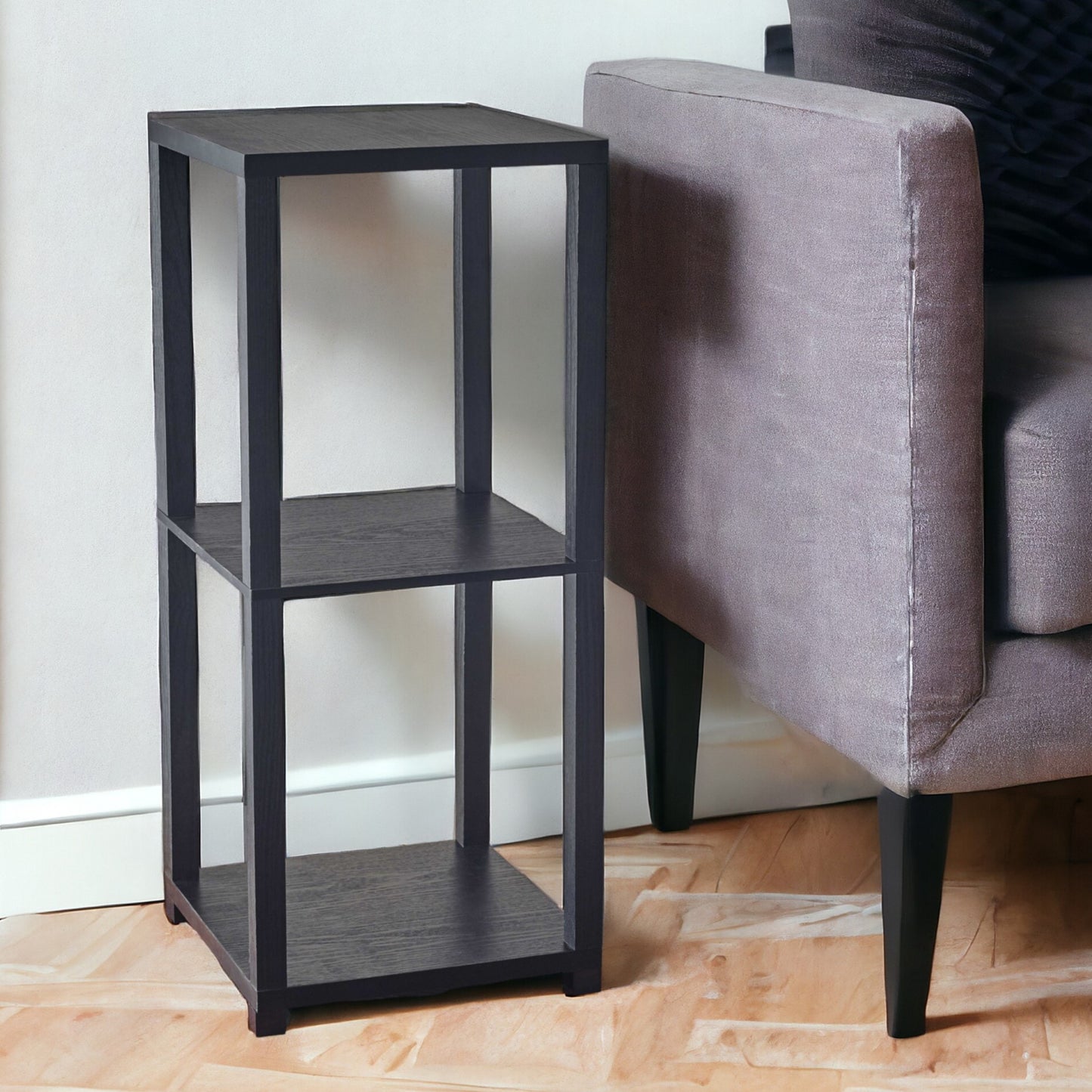 28" Black Square End Table With Two Shelves-0