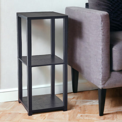 28" Black Square End Table With Two Shelves-0