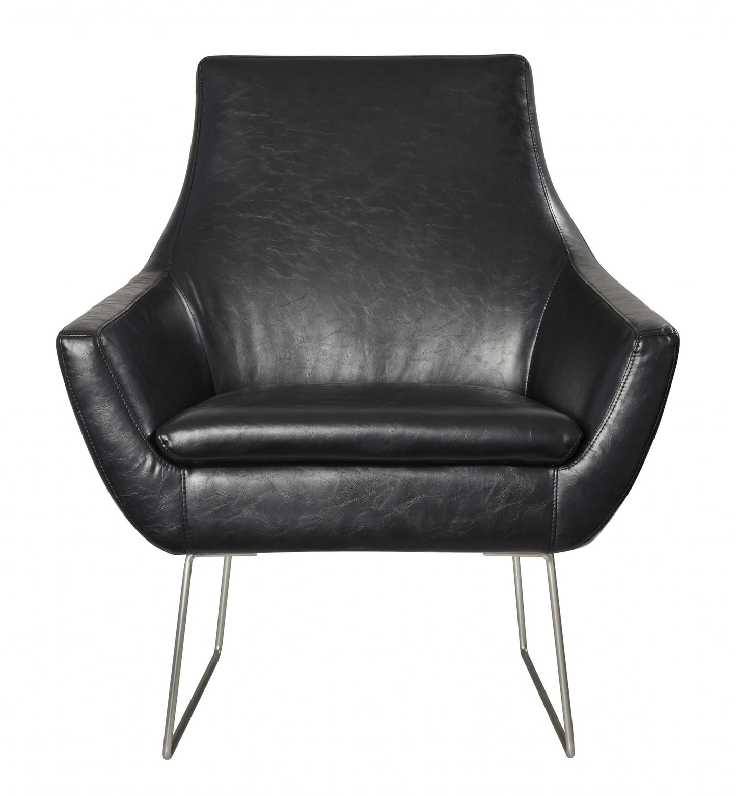 33" Black and Silver Faux Leather Distressed Arm Chair-0