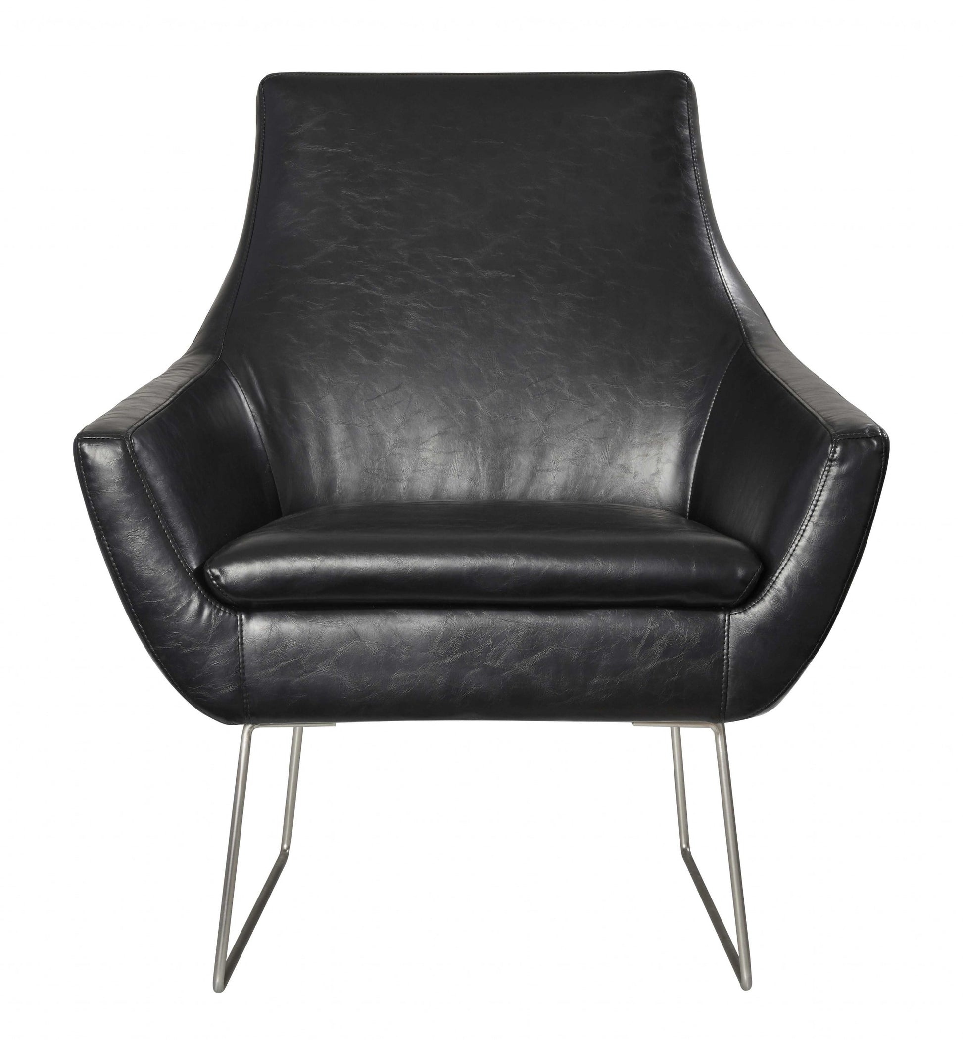 33" Black and Silver Faux Leather Distressed Arm Chair-0