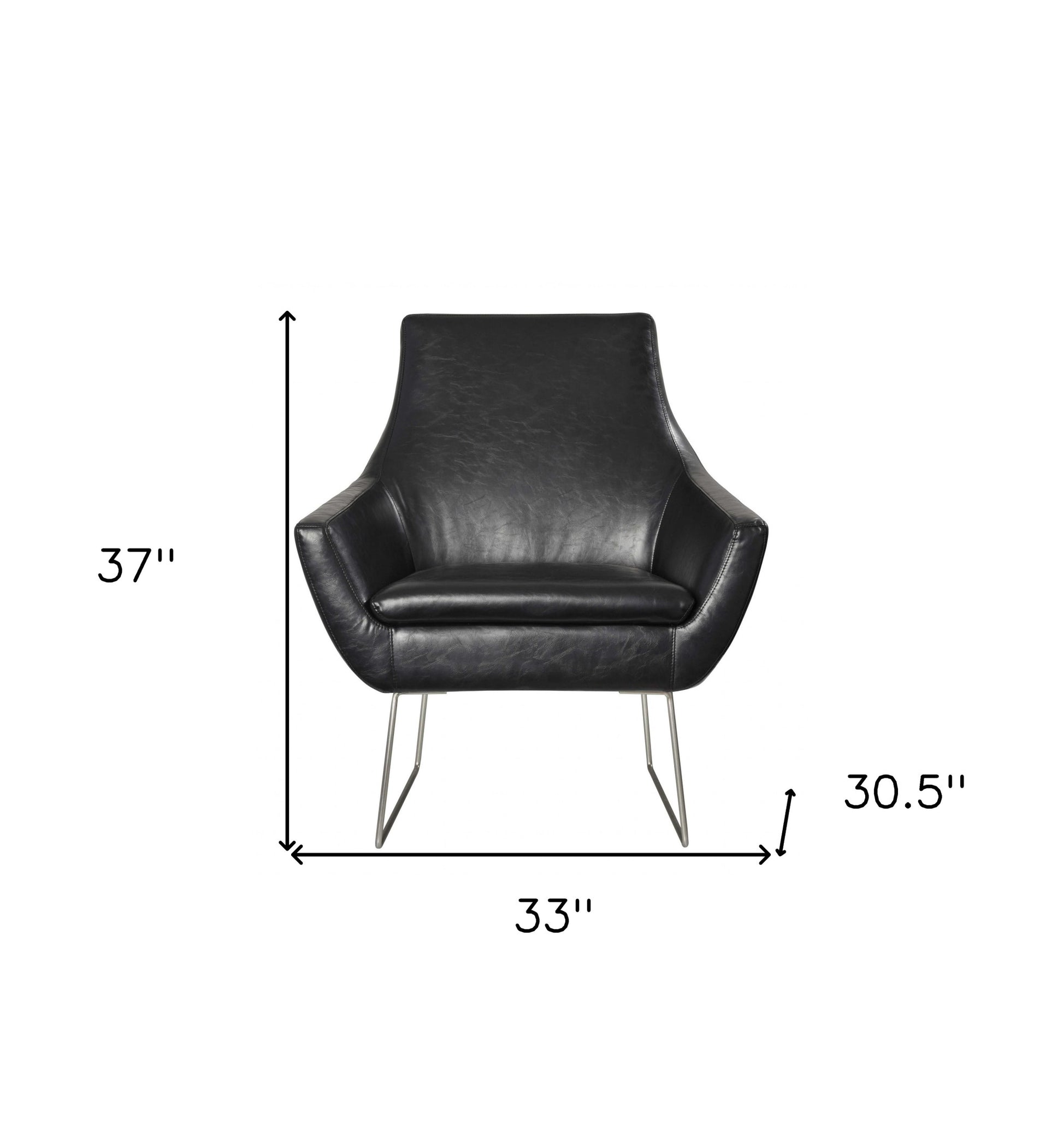 33" Black and Silver Faux Leather Distressed Arm Chair-7