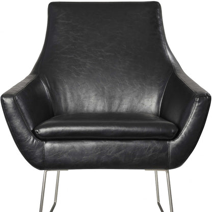 33" Black and Silver Faux Leather Distressed Arm Chair-3
