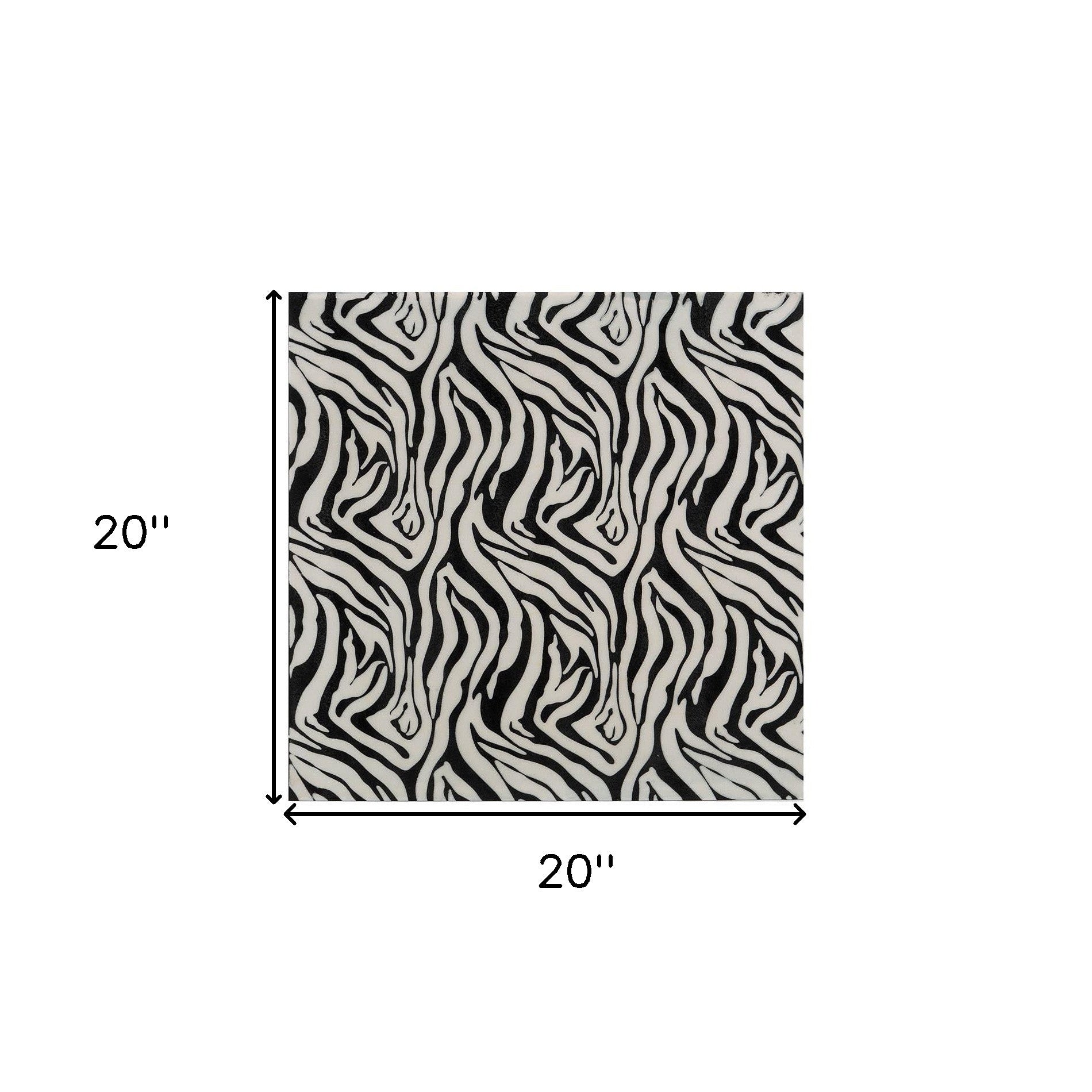 20" Black And White Zebra Iron And Resin Square Hanging Wall Tile-4