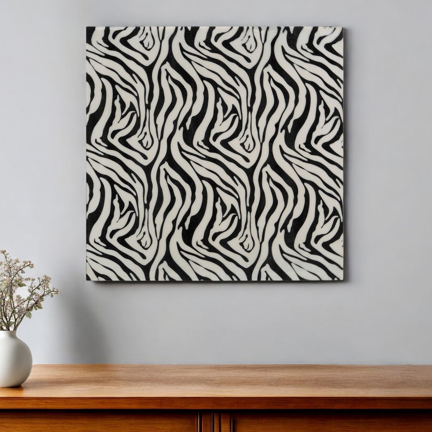 20" Black And White Zebra Iron And Resin Square Hanging Wall Tile-0