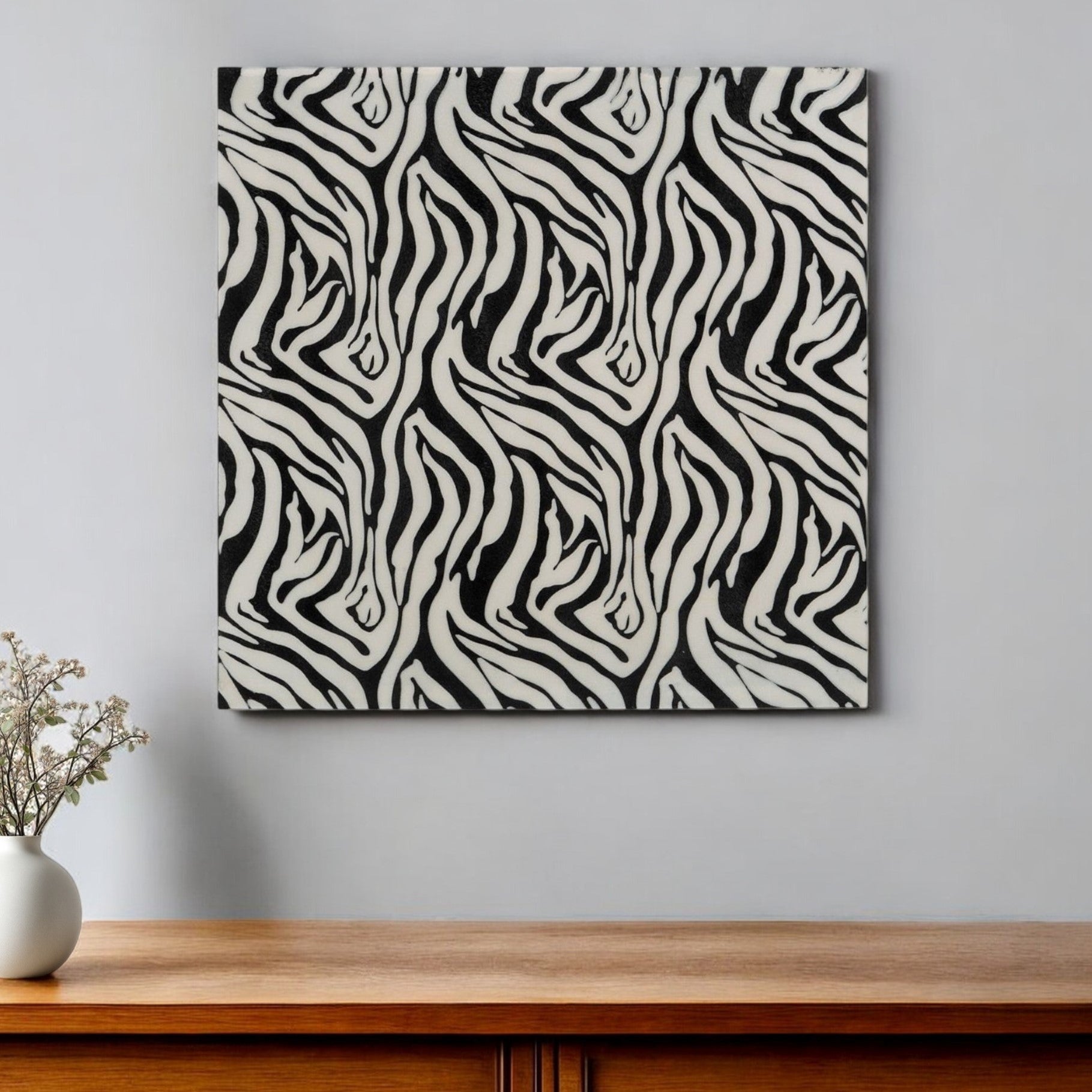 20" Black And White Zebra Iron And Resin Square Hanging Wall Tile-0