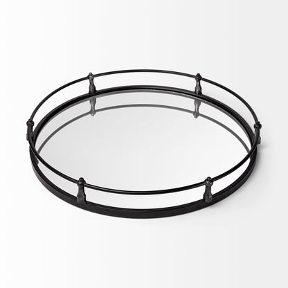 24" Silver Round Metal Indoor Outdoor Tray With Handles-2