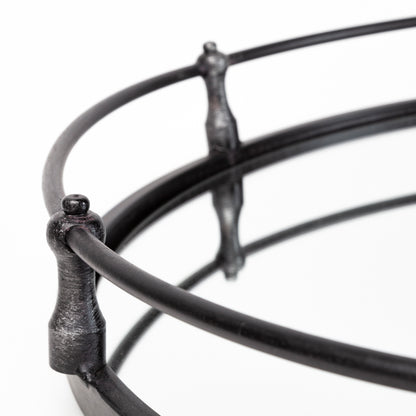 24" Silver Round Metal Indoor Outdoor Tray With Handles-5