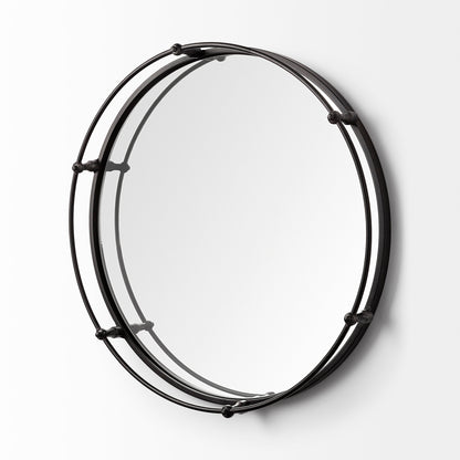 24" Silver Round Metal Indoor Outdoor Tray With Handles-3