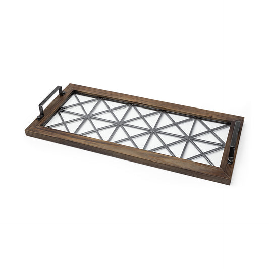 28" Brown Wood Indoor Outdoor Tray With Handles-0
