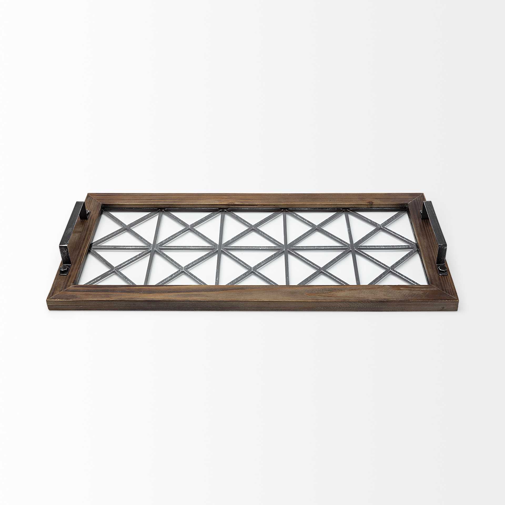 28" Brown Wood Indoor Outdoor Tray With Handles-2