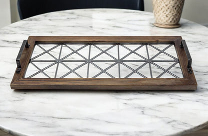 28" Brown Wood Indoor Outdoor Tray With Handles-1