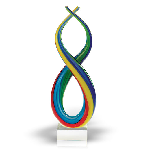 16" Clear Red Blue Yellow Murano Glass Modern Abstract Tabletop Sculpture-0