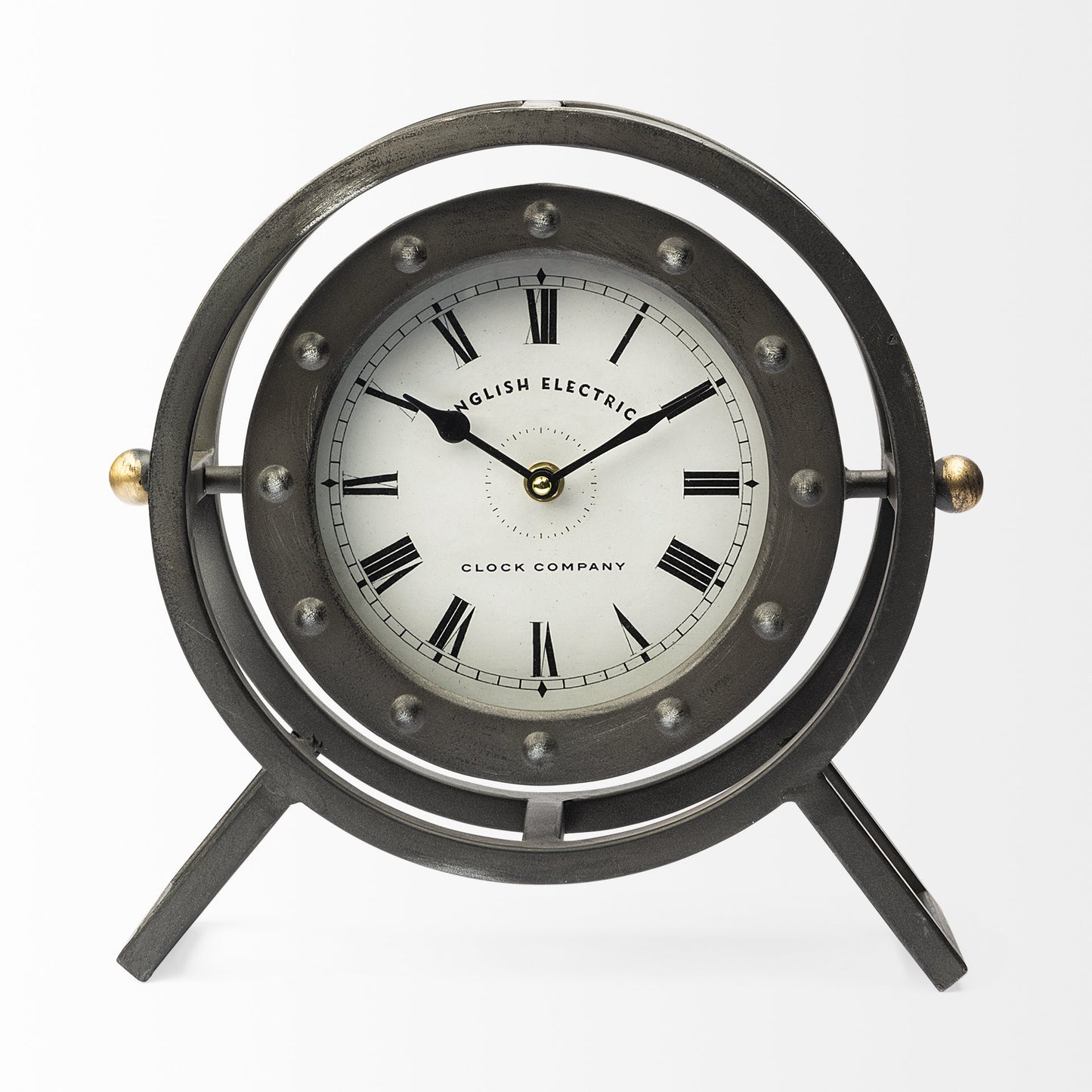 Gray Metal Circular Desk  Table Clock With Rivet Detail Frame-0