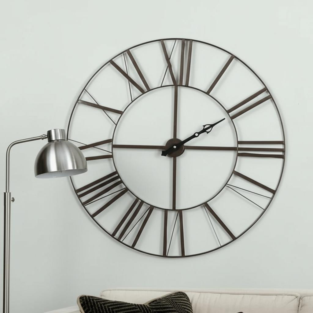 50" Circle Black Metal Skeleton Wall Clock-1