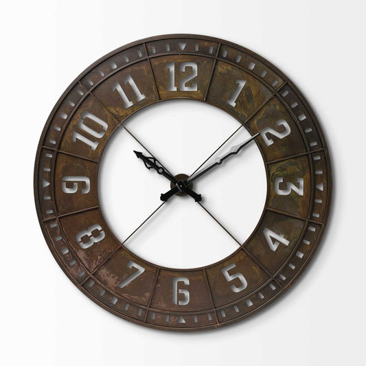 57" Round Industrial Brown Wall Clock-0