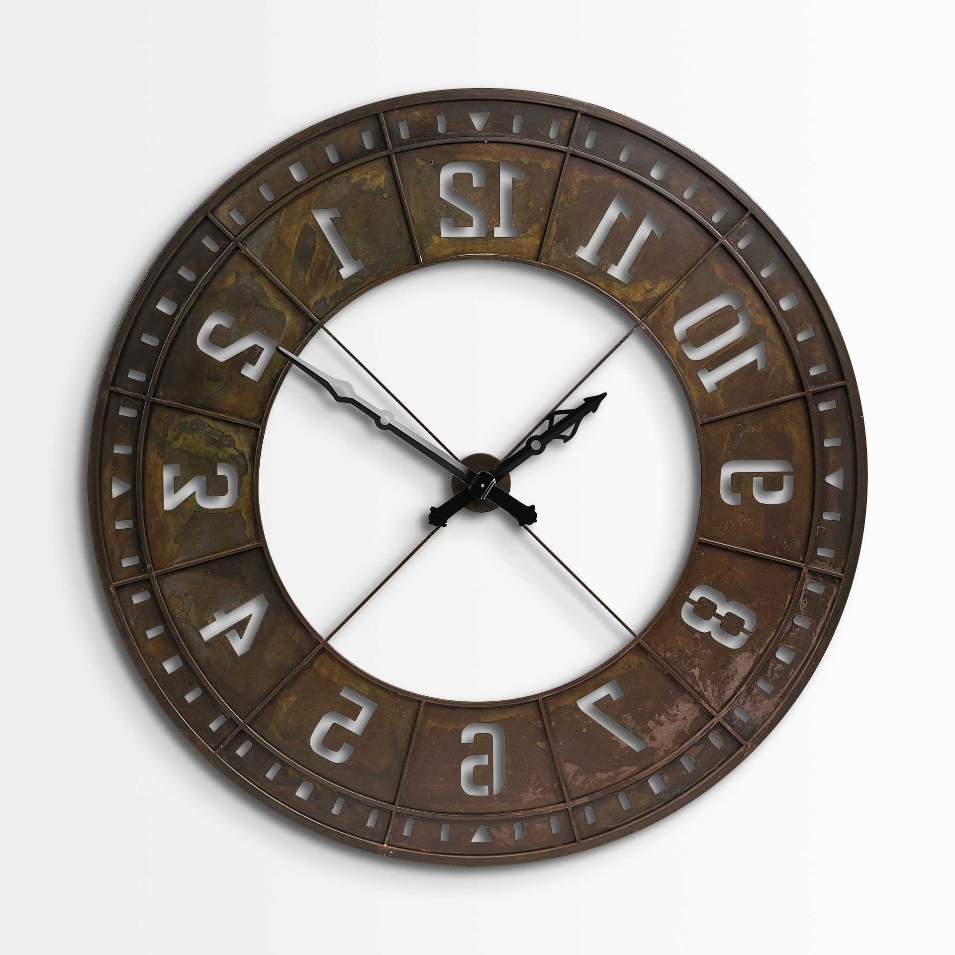 57" Round Industrial Brown Wall Clock-3