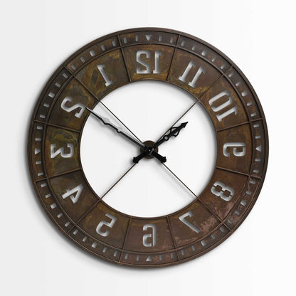 57" Round Industrial Brown Wall Clock-3