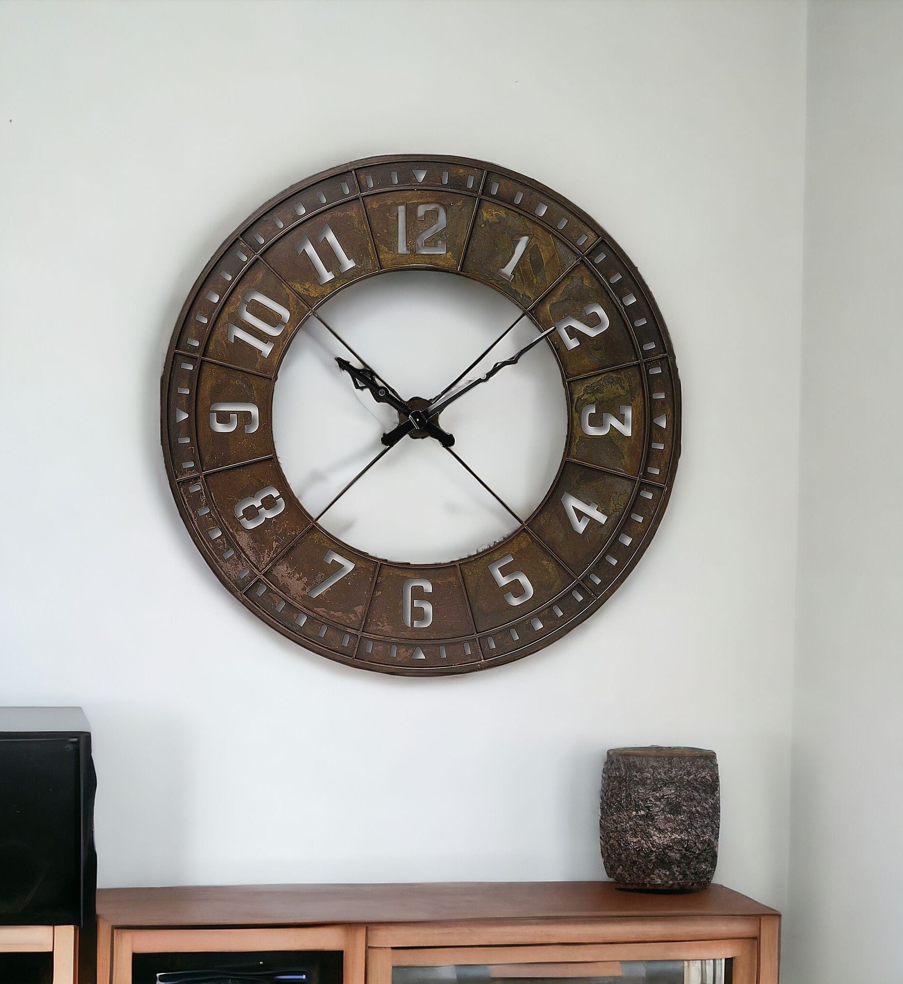 57" Round Industrial Brown Wall Clock-1