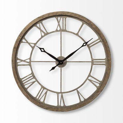 32" Circle Brown Metal Skeleton Wall Clock-0