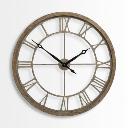 32" Circle Brown Metal Skeleton Wall Clock-2