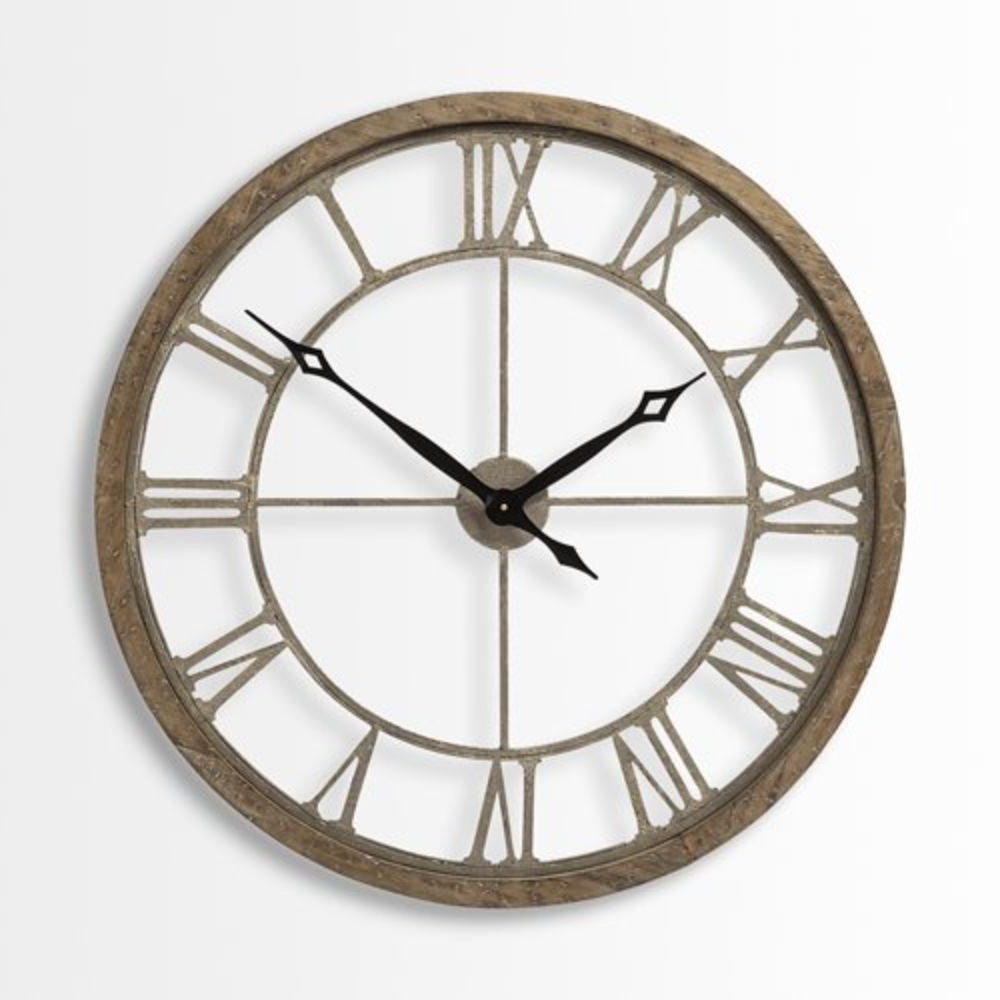 32" Circle Brown Metal Skeleton Wall Clock-3
