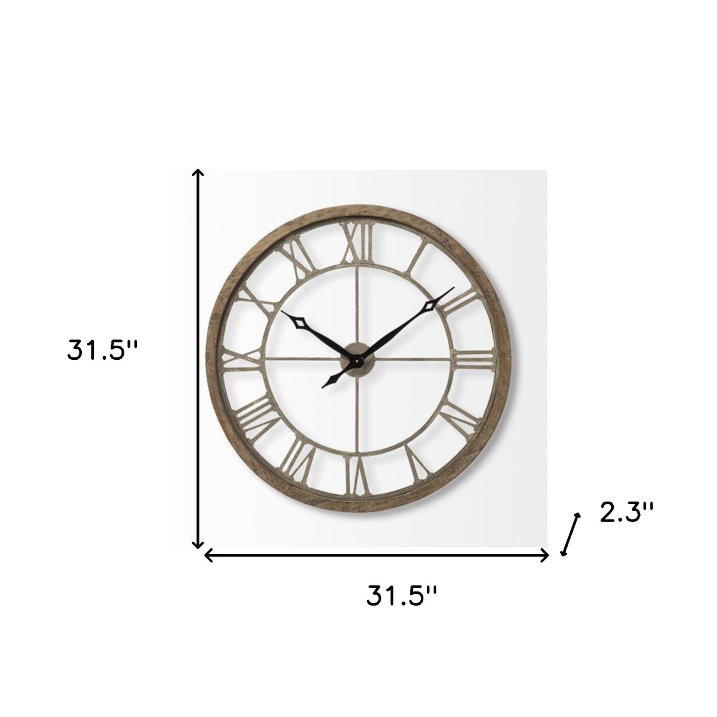 32" Circle Brown Metal Skeleton Wall Clock-7