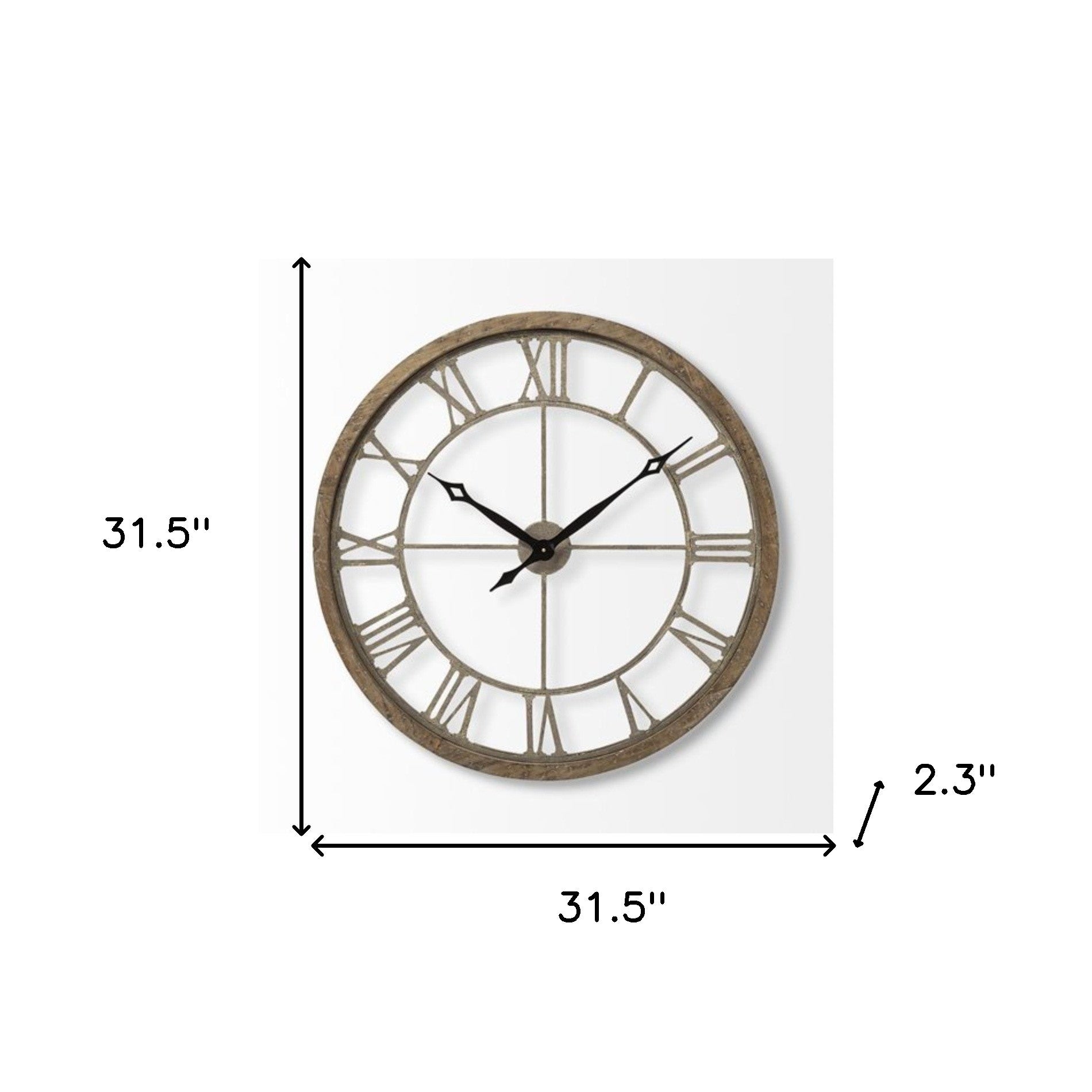 32" Circle Brown Metal Skeleton Wall Clock-7