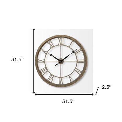 32" Circle Brown Metal Skeleton Wall Clock-7