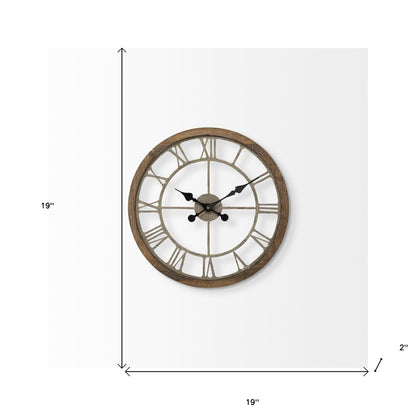 19" Whitewash Brown Round Modern Farm Wall Clock-6