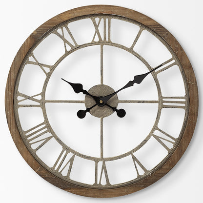 19" Whitewash Brown Round Modern Farm Wall Clock-4