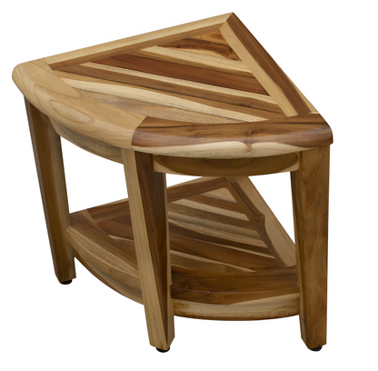 22" Natural Teak Corner Shower Bench With Shelf-2