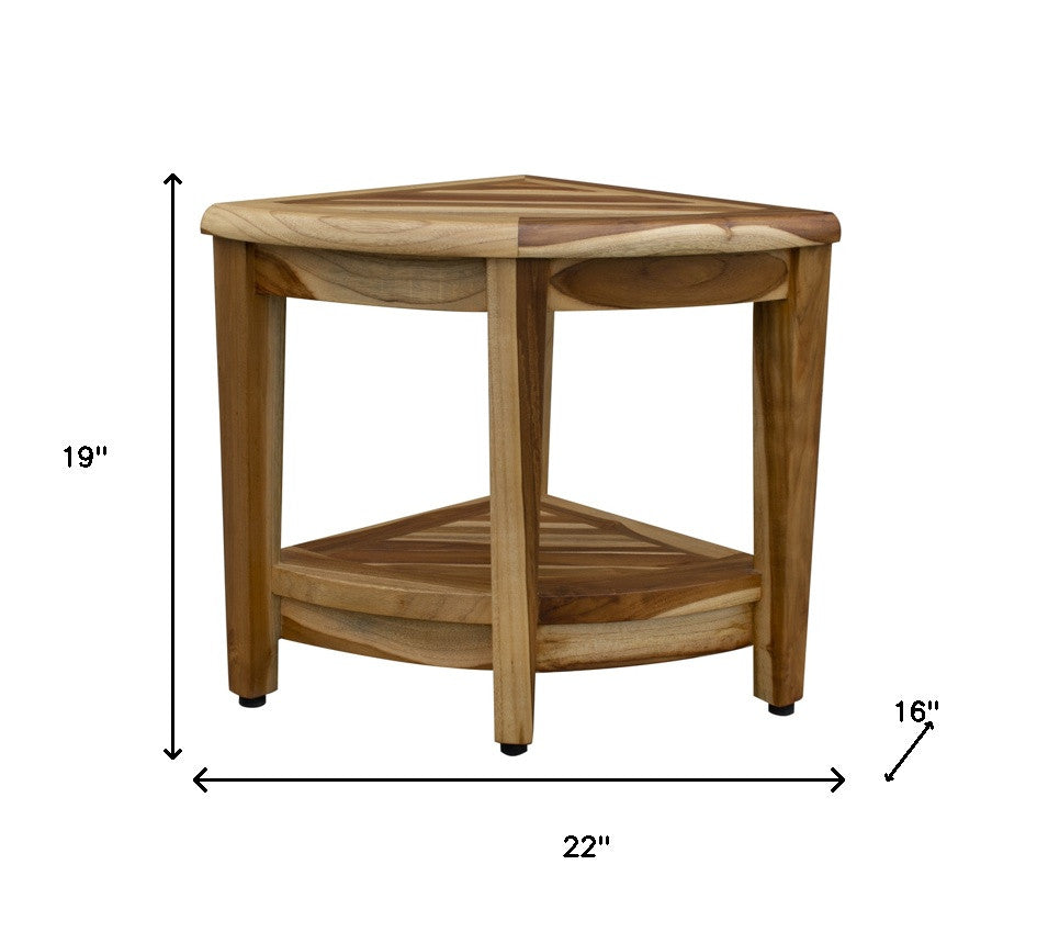 22" Natural Teak Corner Shower Bench With Shelf-8