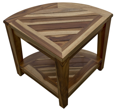 22" Natural Teak Corner Shower Bench With Shelf-4