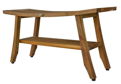 Compact Curvilinear Teak Shower Outdoor Bench With Shelf In Natural Finish-1