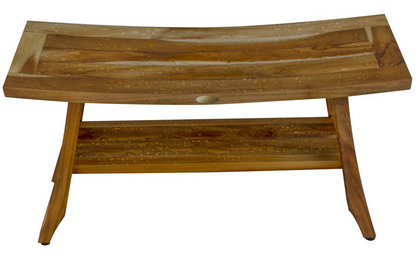 Compact Curvilinear Teak Shower Outdoor Bench With Shelf In Natural Finish-2
