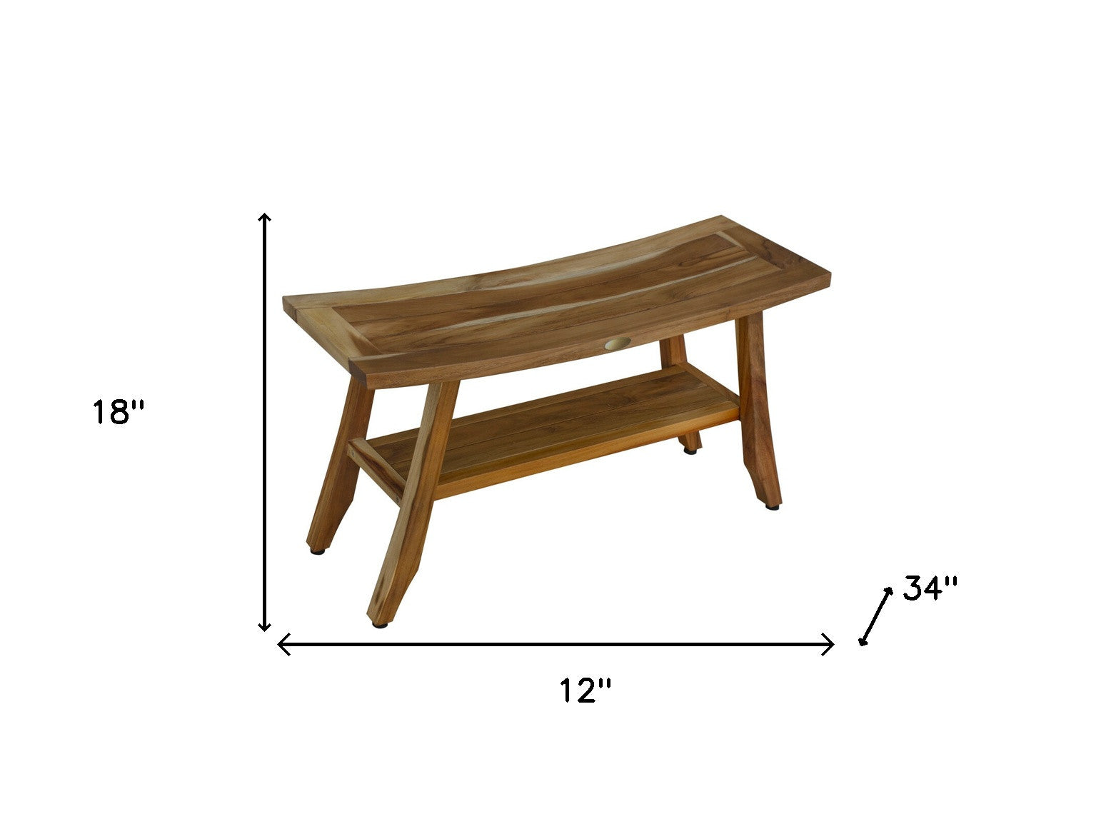 Compact Curvilinear Teak Shower Outdoor Bench With Shelf In Natural Finish-7