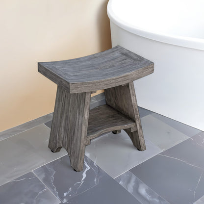 18" Gray Solid Wood Rectangular Shower Bench With Shelf-2