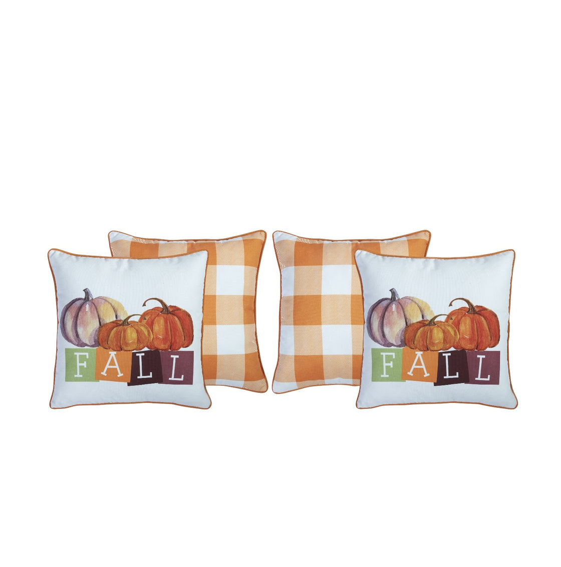 Set of Four 18" Orange And White Fabric Throw Pillow Covers-3